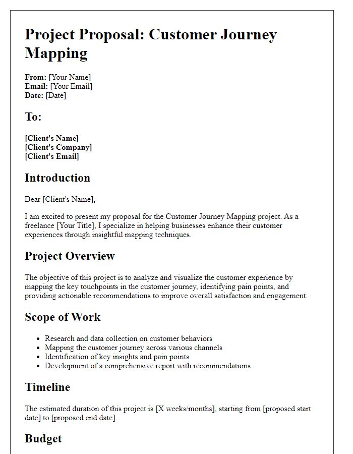 Letter template of freelance customer journey mapping project proposal.