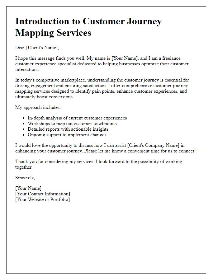 Letter template of freelance customer journey mapping service introduction.