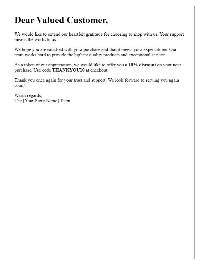 Letter template of gratitude for shopping with us.