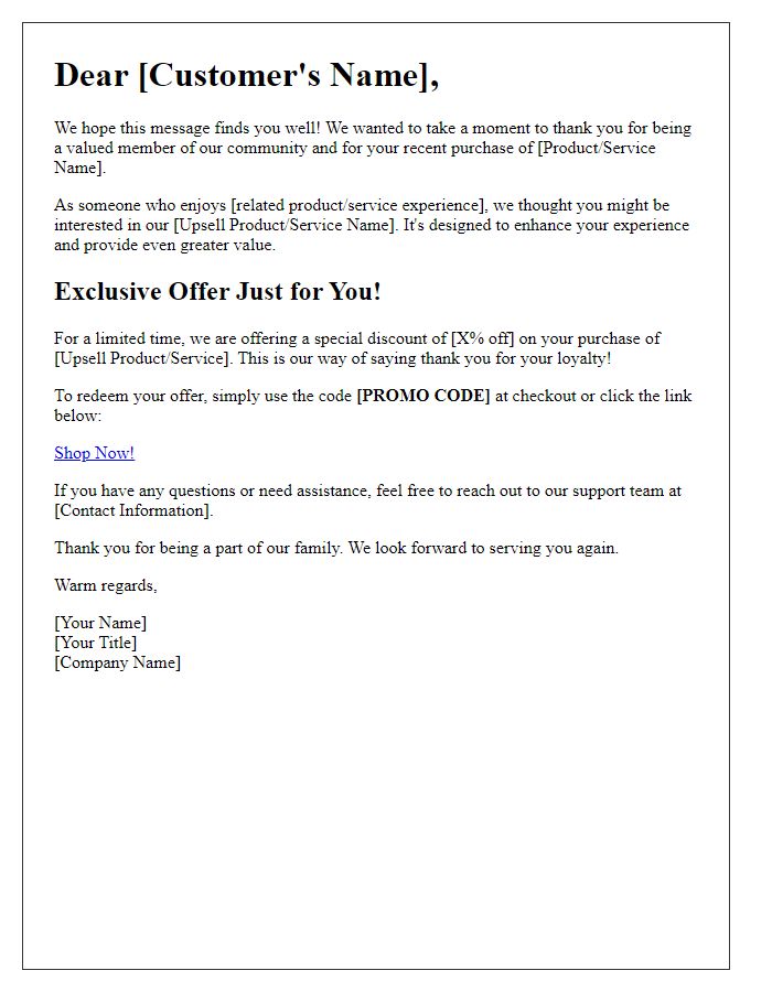 Letter template of targeted upsell campaign for engaged customers