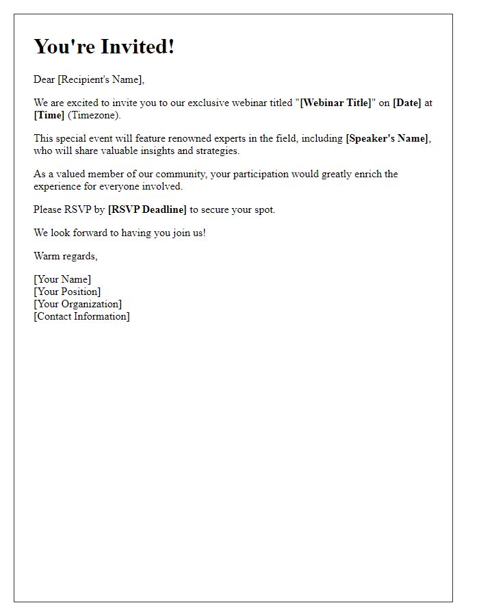 Letter template of exclusive invitation to participate in a special webinar event.