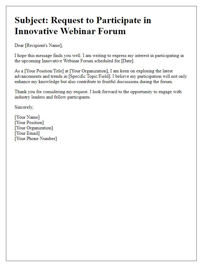 Letter template of participation request for an innovative webinar forum.