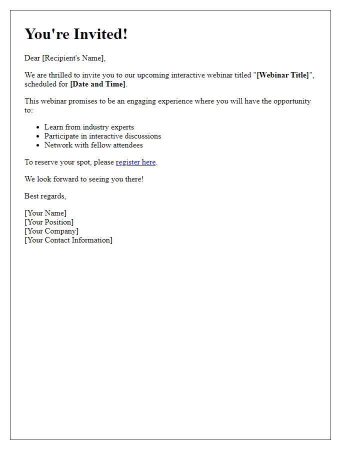 Letter template of welcome invitation to our interactive webinar experience.