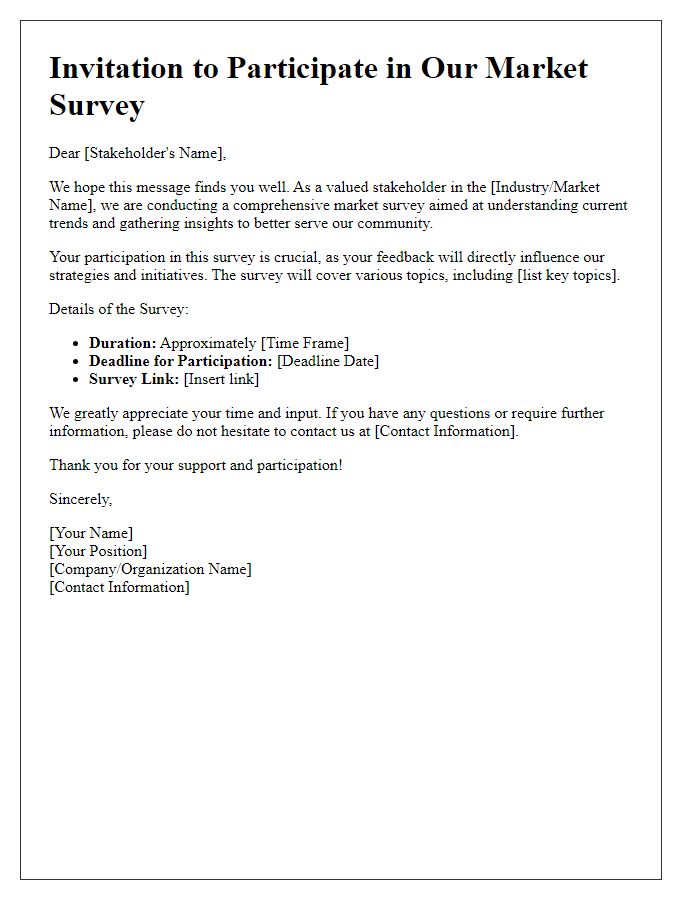 Letter template of market survey participation call for stakeholders