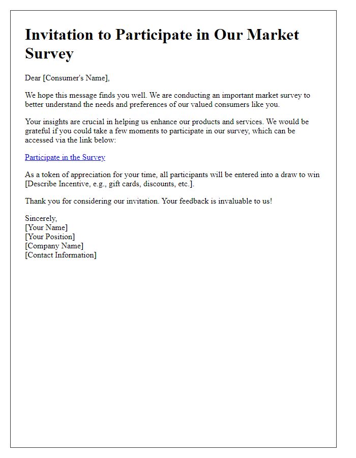 Letter template of market survey participation invitation for consumers