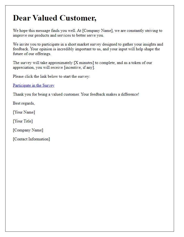 Letter template of market survey participation outreach for existing customers