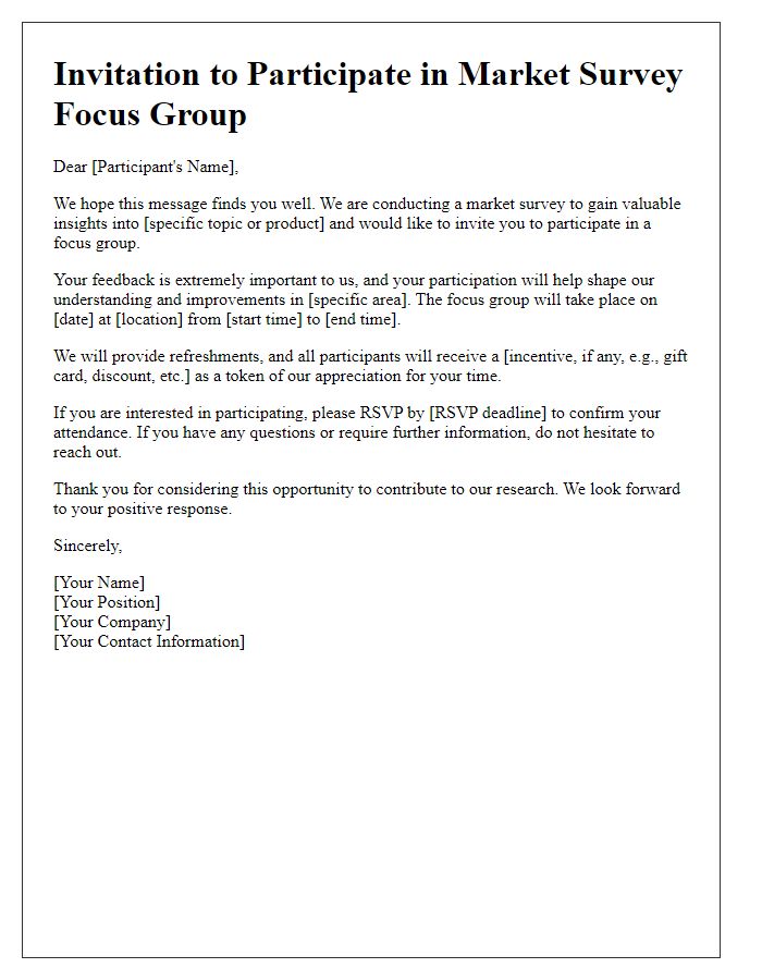 Letter template of market survey participation request for focus group members