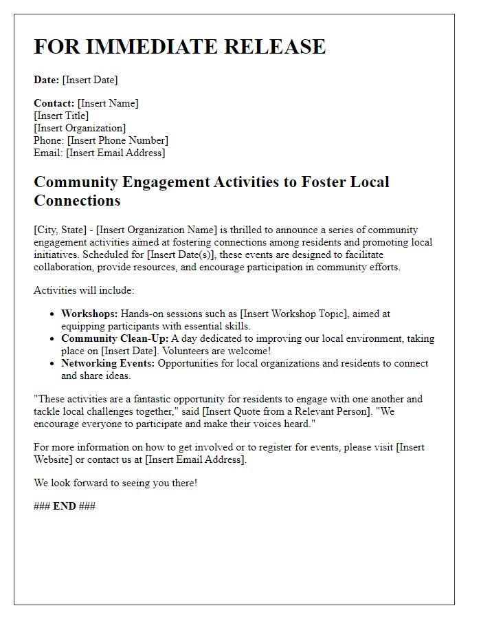 Letter template of press release about community engagement activities