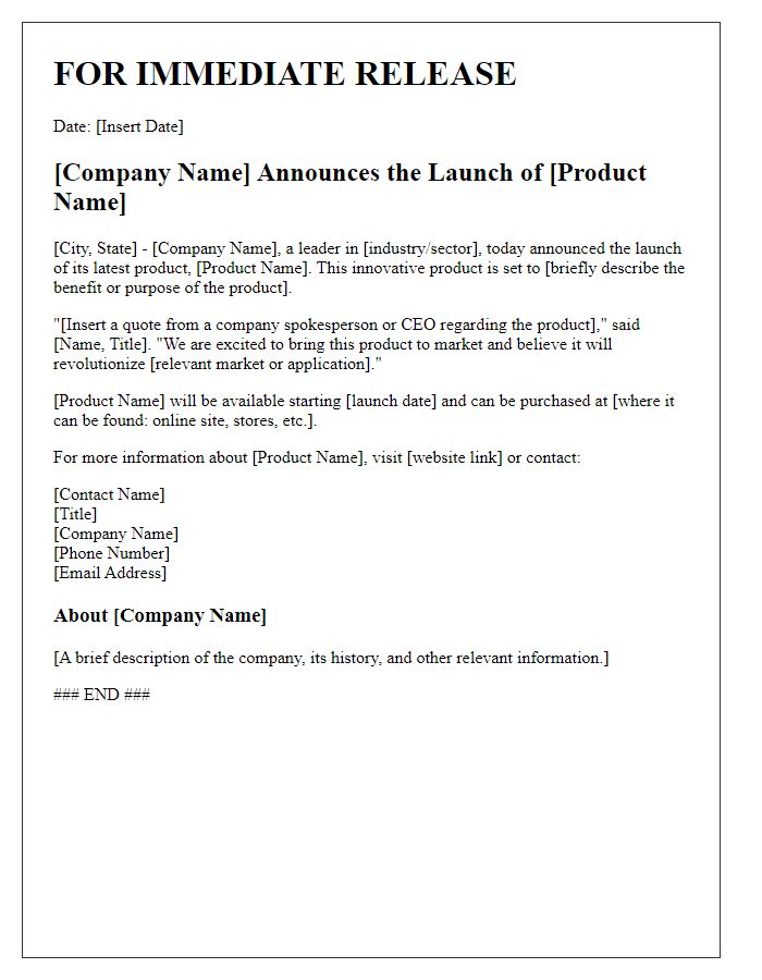 Letter template of press release announcement for product launch