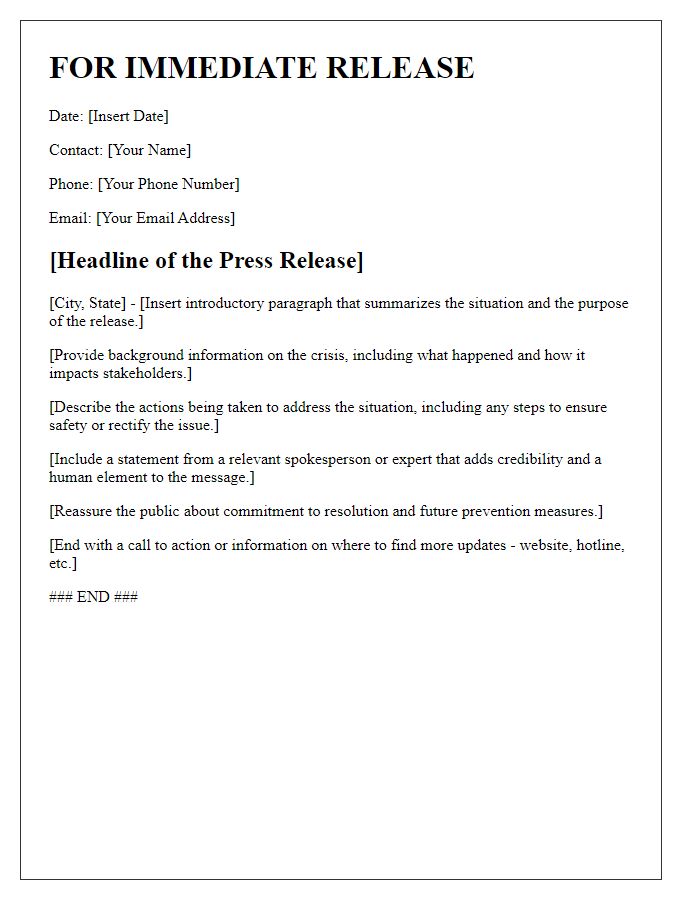 Letter template of press release for crisis communication