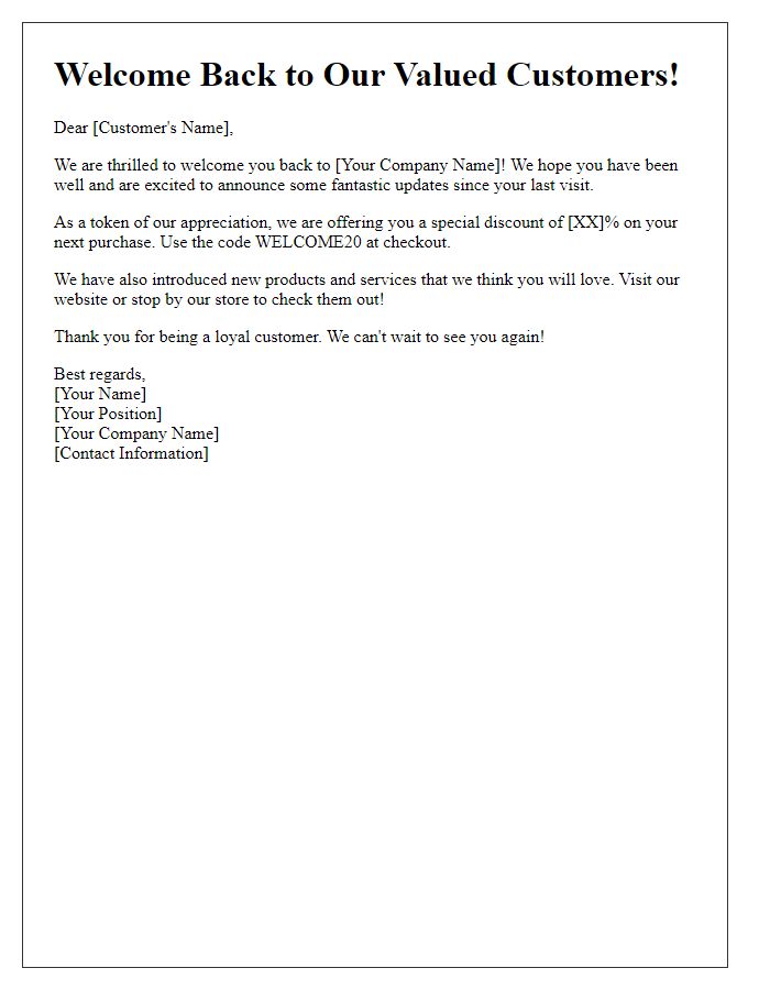 Letter template of Welcome Back for Valued Customers