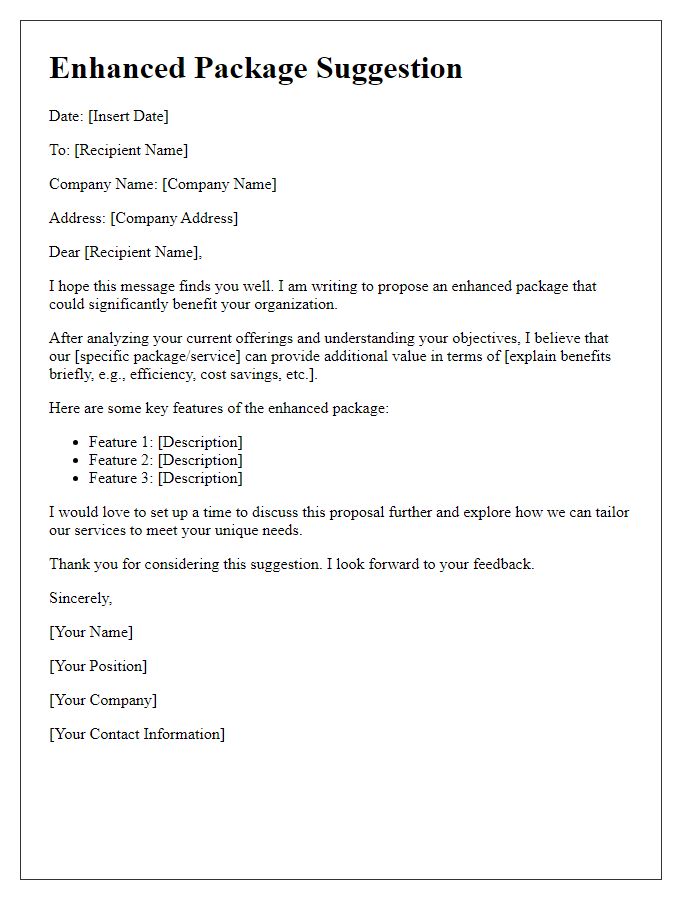 Letter template of enhanced package suggestion