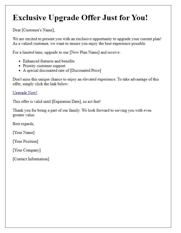 Letter template of exclusive upgrade offer