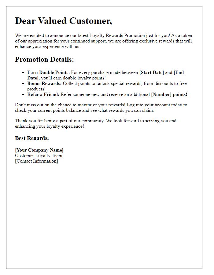 Letter template of loyalty rewards promotion