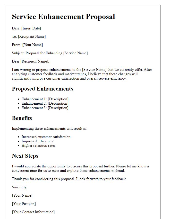 Letter template of service enhancement proposal