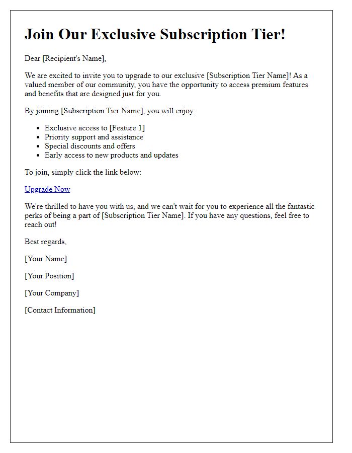 Letter template of subscription tier invitation
