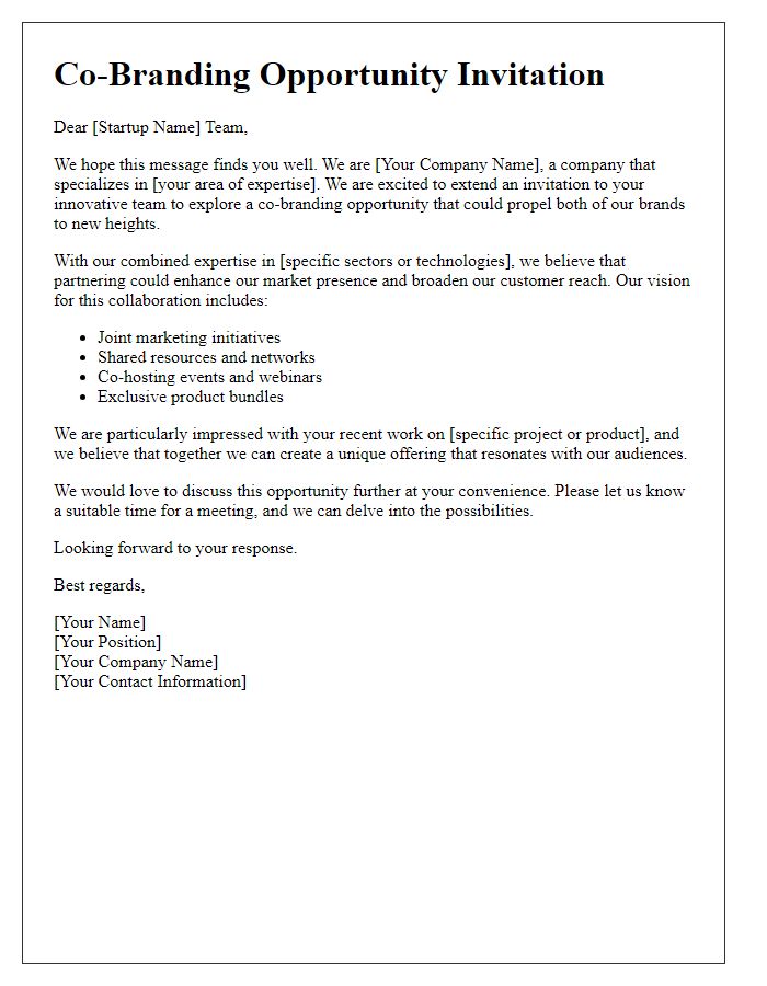 Letter template of co-branding opportunity invitation for tech startups.