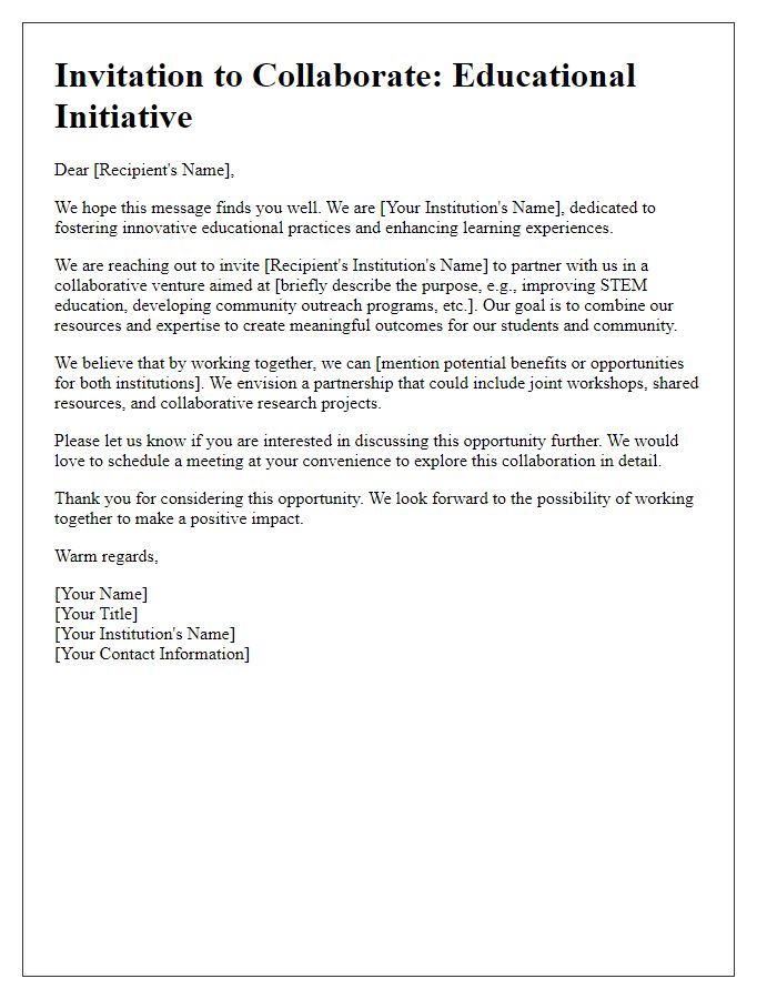 Letter template of collaborative venture invitation for educational institutions.