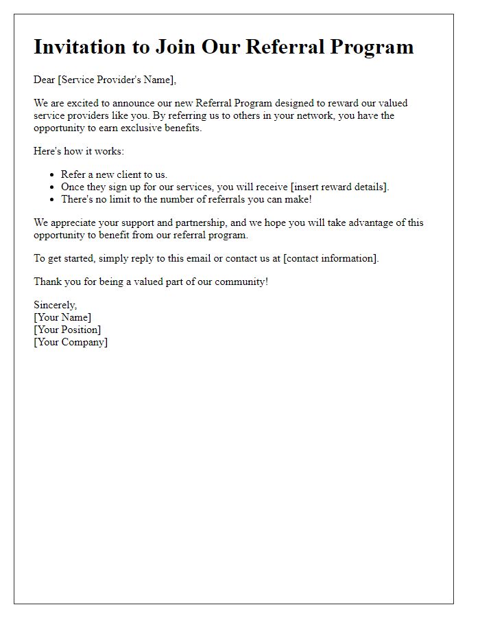 Letter template of referral program invitation for service providers.