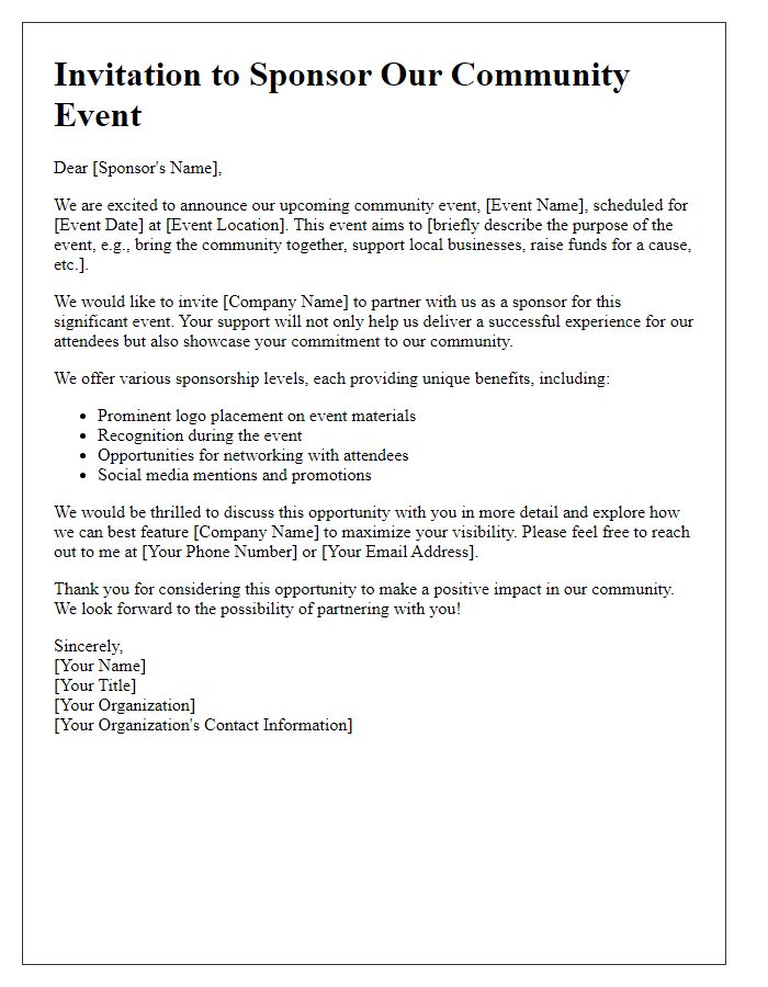 Letter template of sponsorship proposal invitation for community events.