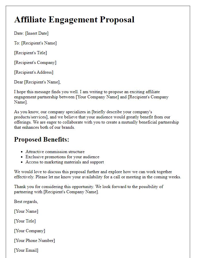 Letter template of affiliate engagement proposal