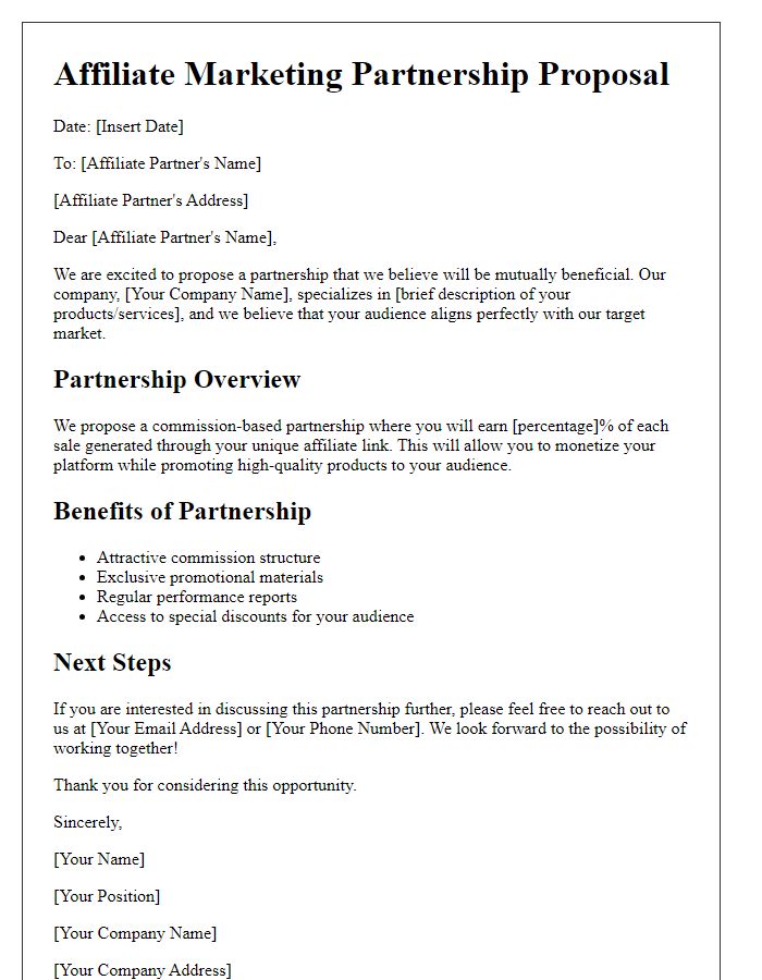 Letter template of affiliate marketing partnership plan