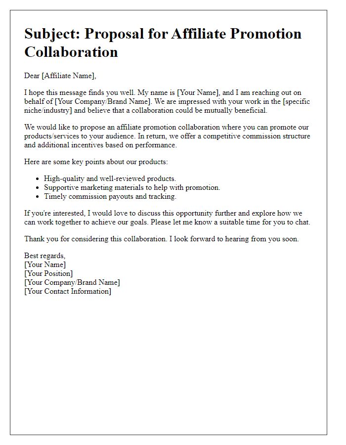 Letter template of affiliate promotion collaboration