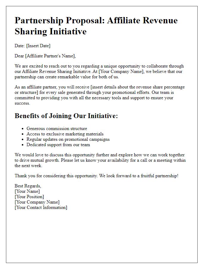 Letter template of affiliate revenue sharing initiative