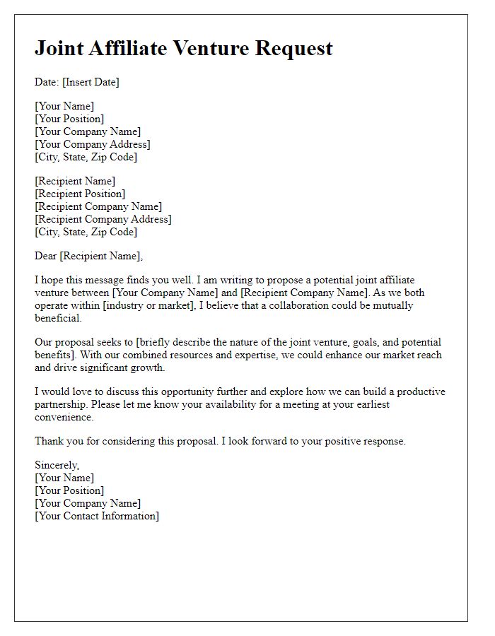 Letter template of joint affiliate venture request