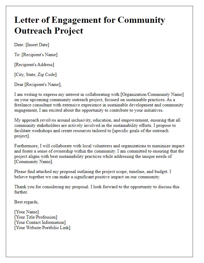 Letter template of freelance sustainable practice for community outreach projects.