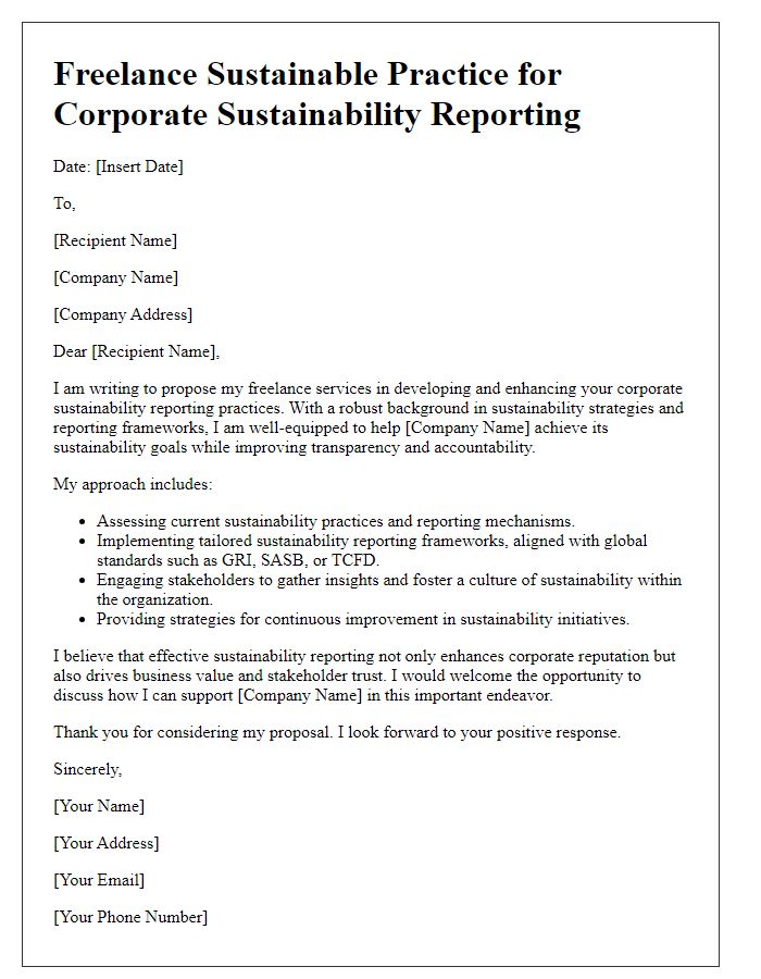 Letter template of freelance sustainable practice for corporate sustainability reporting.