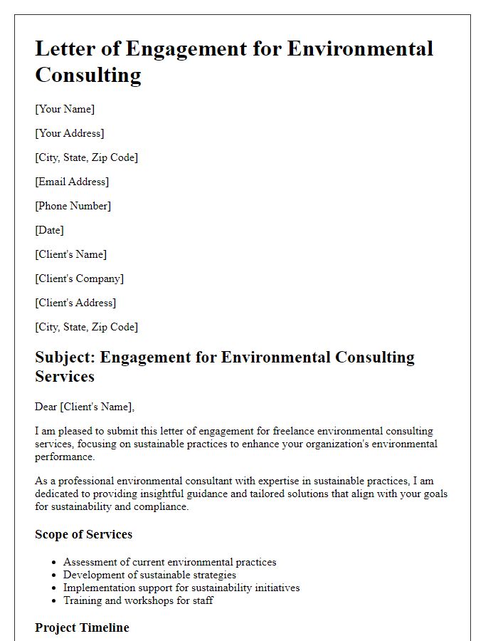 Letter template of freelance sustainable practice for environmental consulting.