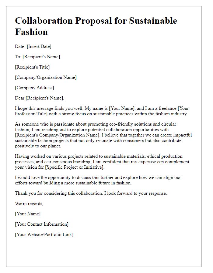 Letter template of freelance sustainable practice for sustainable fashion collaborations.