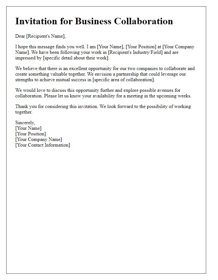 Letter template of business collaboration invitation