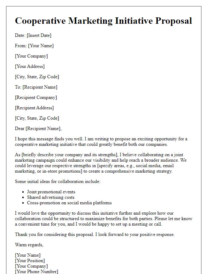 Letter template of cooperative marketing initiative