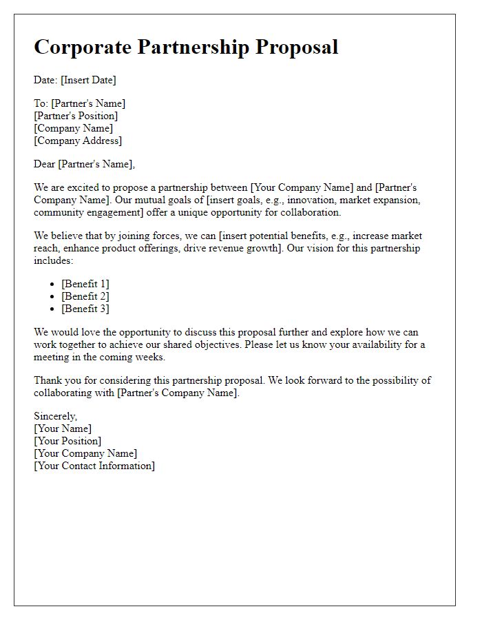 Letter template of corporate partnership proposal