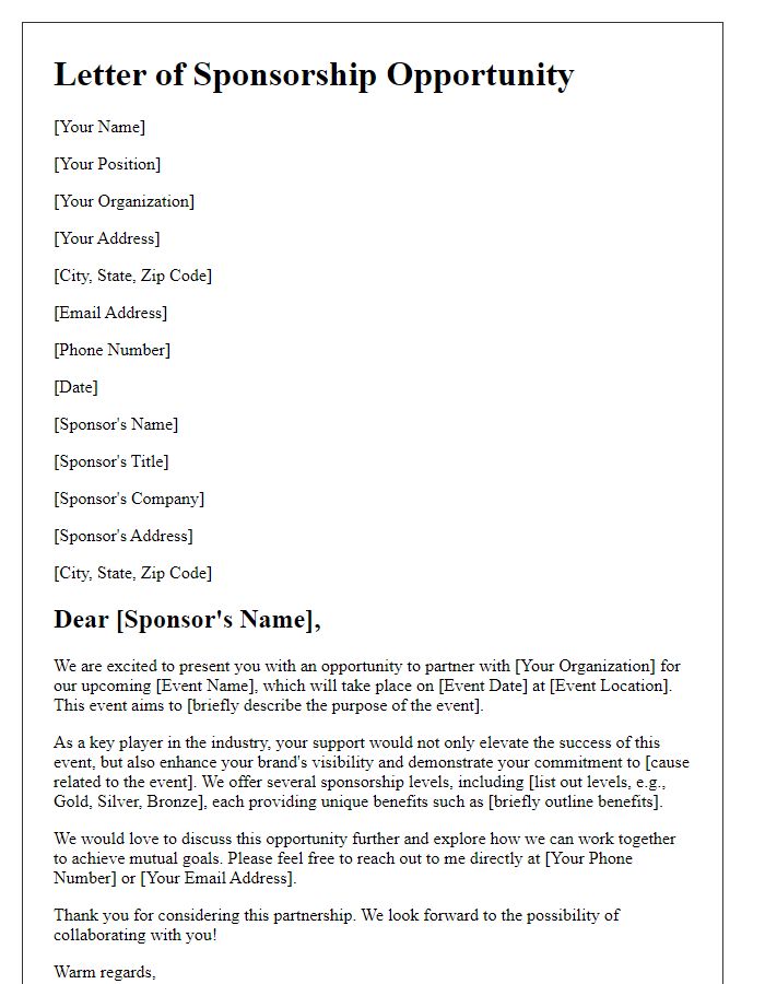 Letter template of sponsorship opportunity