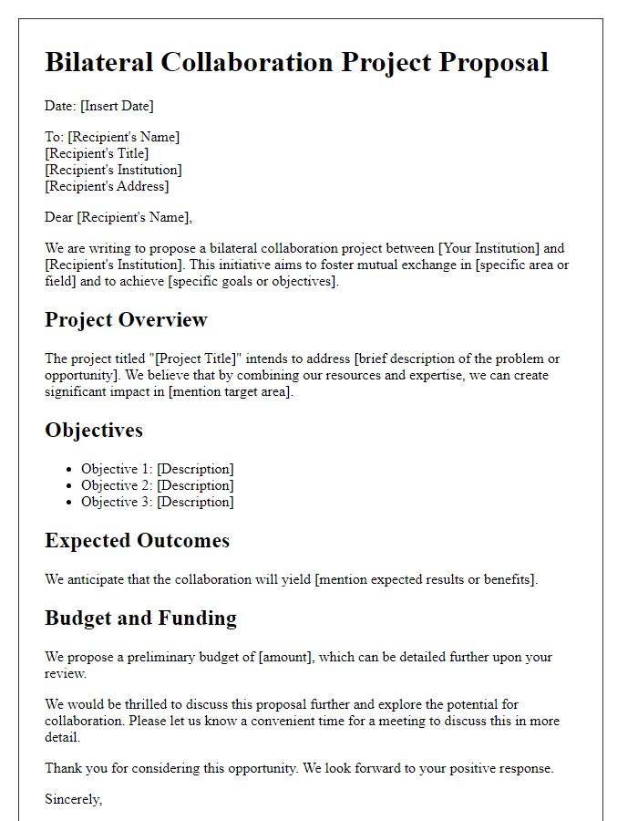 Letter template of bilateral collaboration project proposal