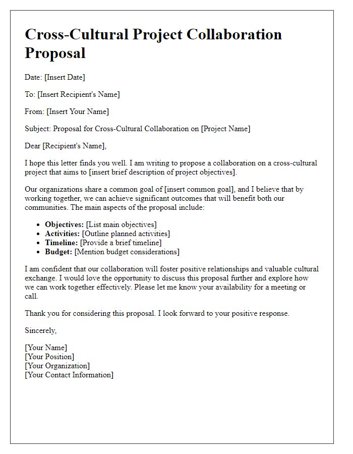 Letter template of cross-cultural project collaboration proposal