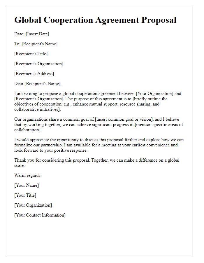 Letter template of global cooperation agreement proposal