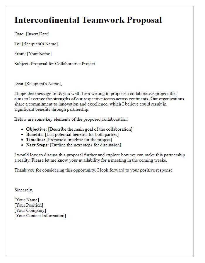 Letter template of intercontinental teamwork proposal