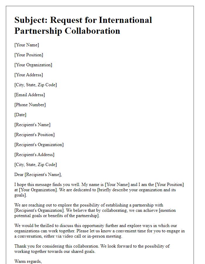 Letter template of international partnership collaboration request