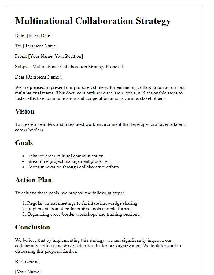 Letter template of multinational collaboration strategy document