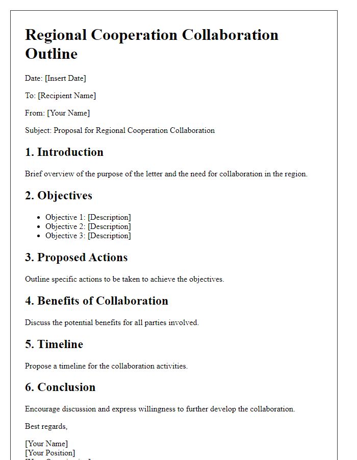 Letter template of regional cooperation collaboration outline