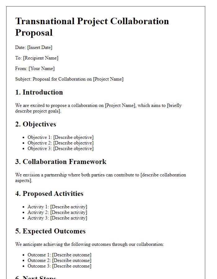 Letter template of transnational project collaboration outline