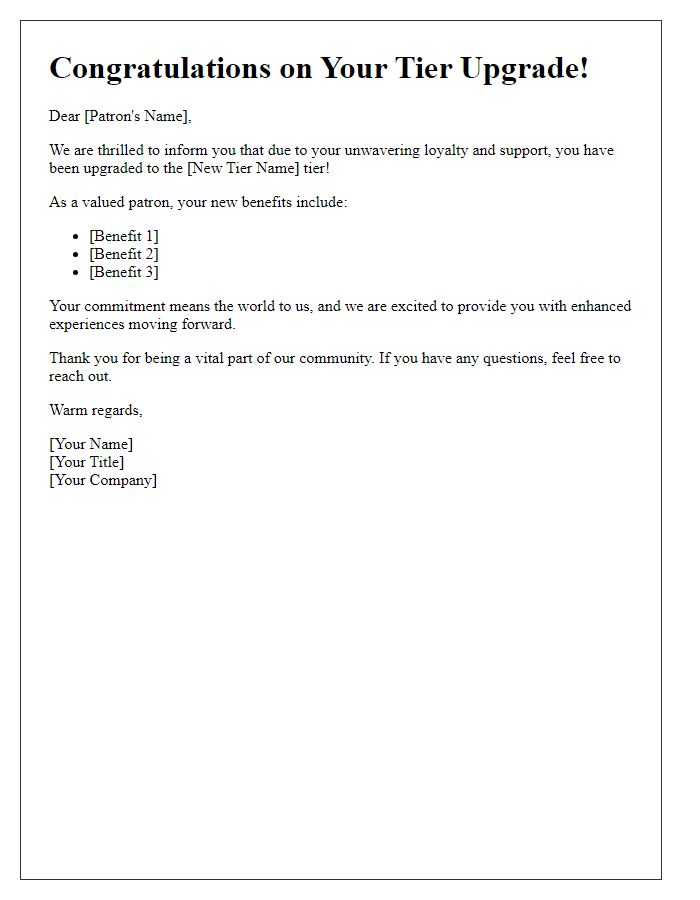 Letter template of tier upgrade notification for loyal patrons