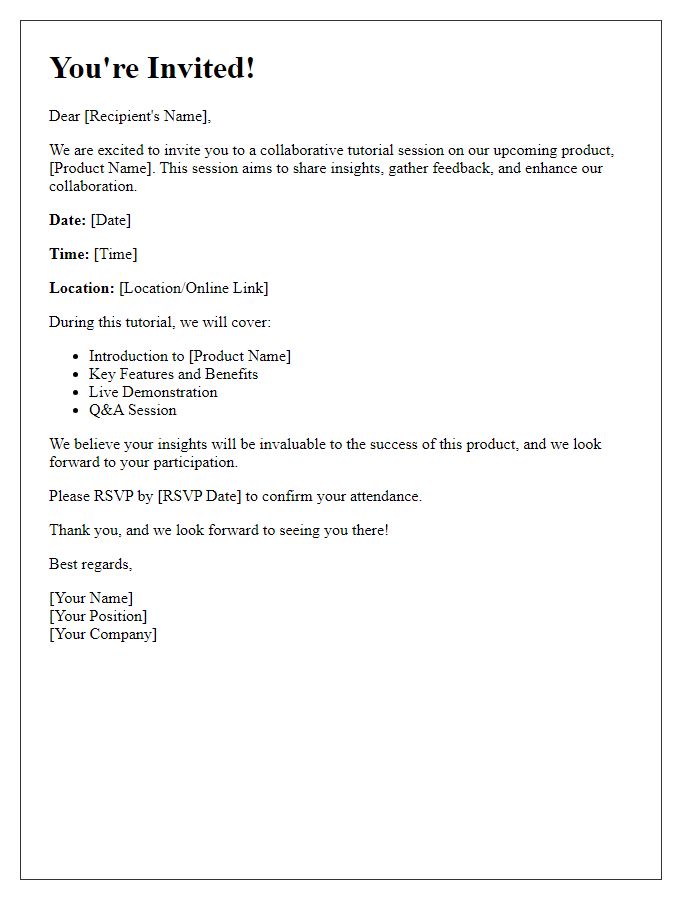 Letter template of collaborative product tutorial invitation