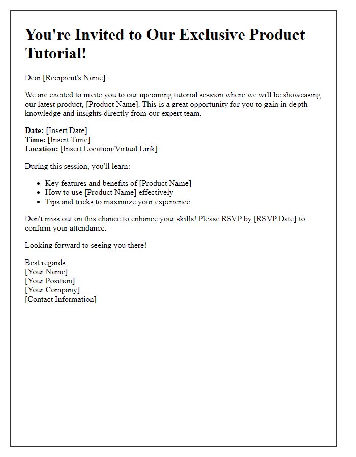 Letter template of engaging product tutorial invitation
