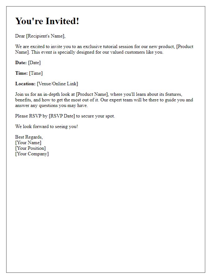 Letter template of exclusive product tutorial invitation