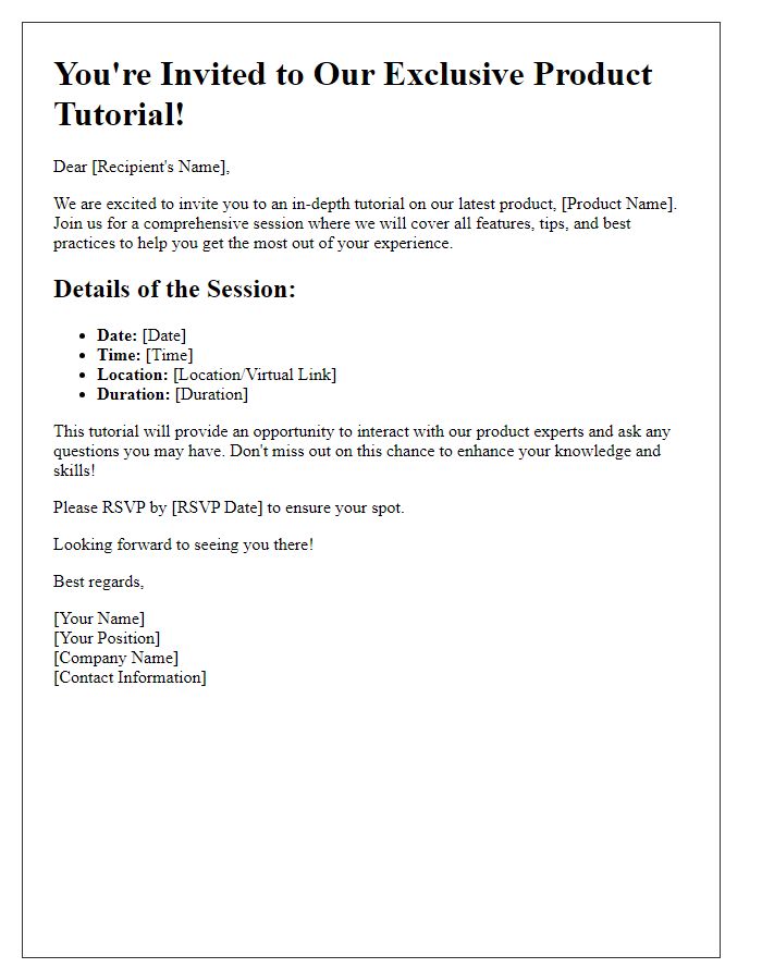 Letter template of in-depth product tutorial invitation